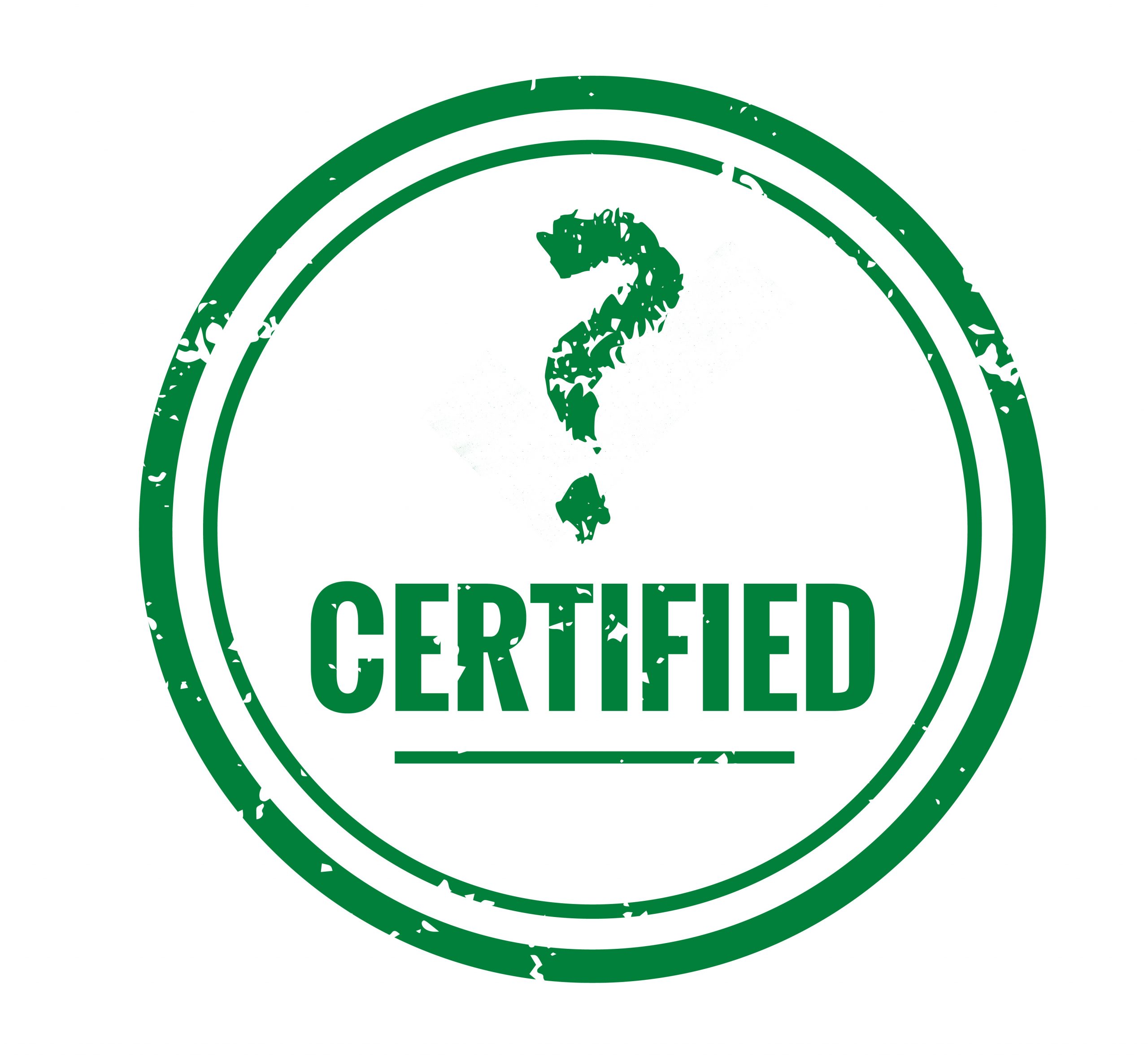 Logo verde con scritto certified e un punto interrogativo